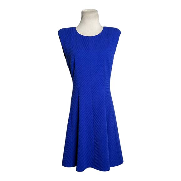 Rebecca Taylor blue cap sleeves textured ponte A line dress size 6 - Picture 1 of 11